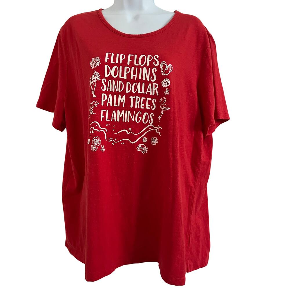 Coral Bay Red White Graphic Top Dolphins Flips Sandals Flamingos Palm Trees 1X